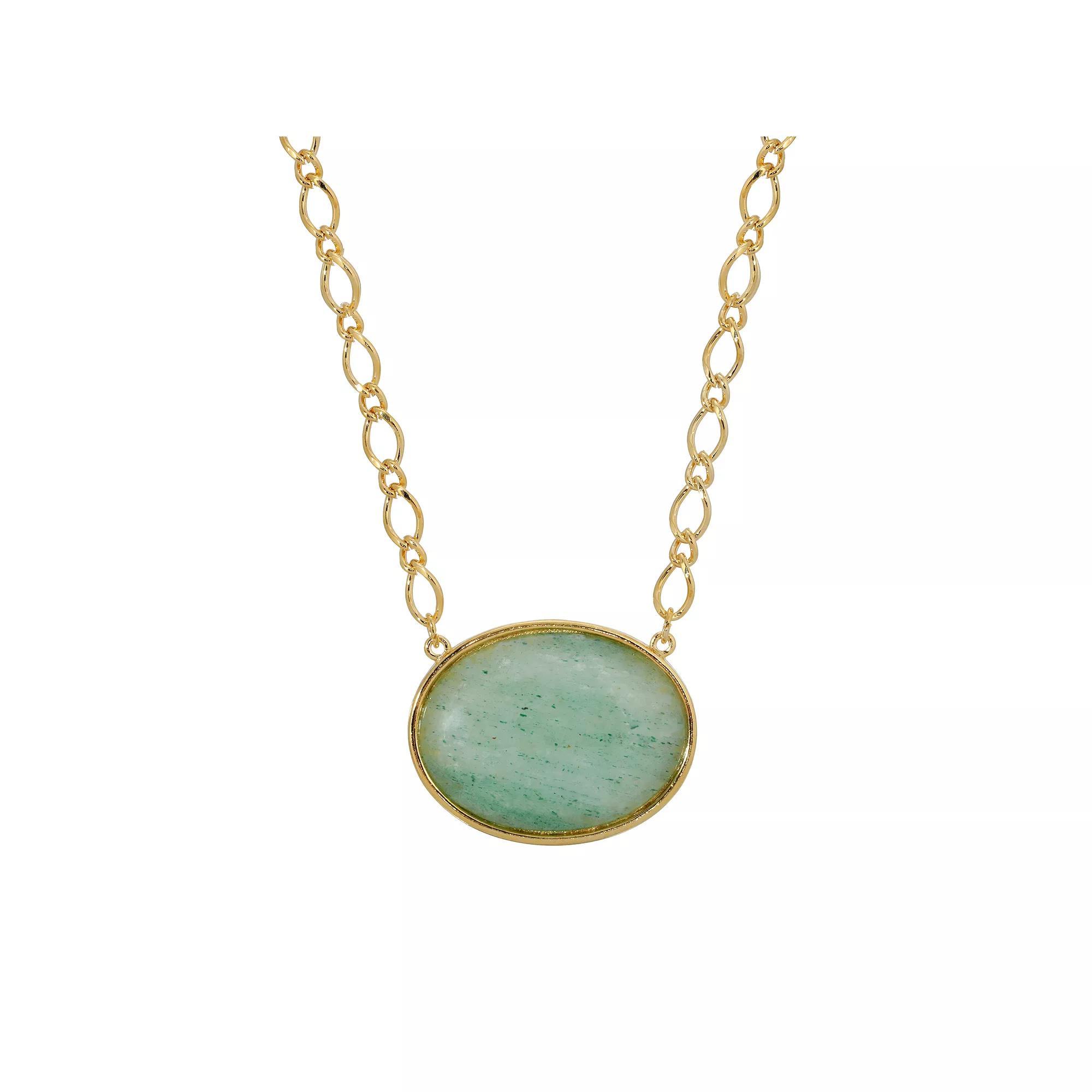 1928 Gold Tone Oval Stone Pendant Necklace, Women's,  Product Image