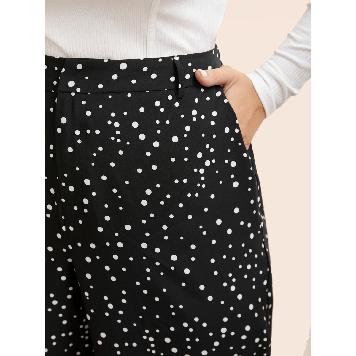 Plus Size Polka Dot Mid Rise Wide Leg Pants Women Black Elegant Wide Leg Mid Rise Everyday Pants BloomChic 14-16/1X Product Image