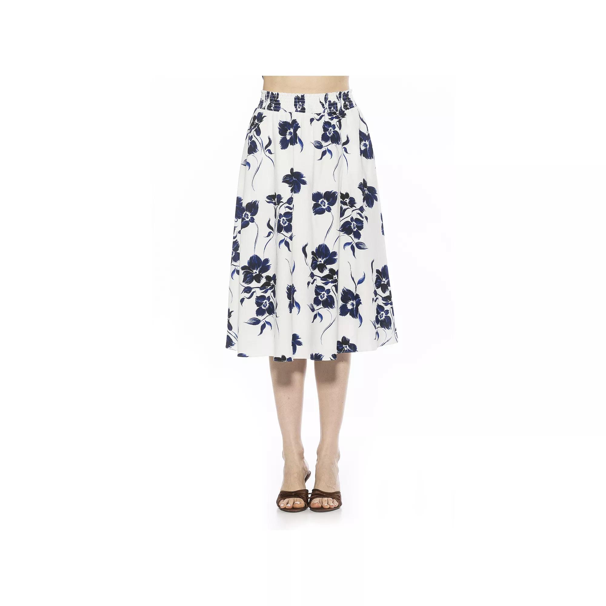 Women's ALEXIA ADMOR Kliene Smocked Waistband Skirt, Size: Large, Ivory Floral Product Image