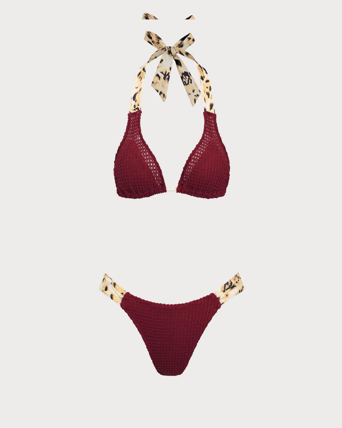 Burgundy Contrast Crochet Bikini Set Product Image