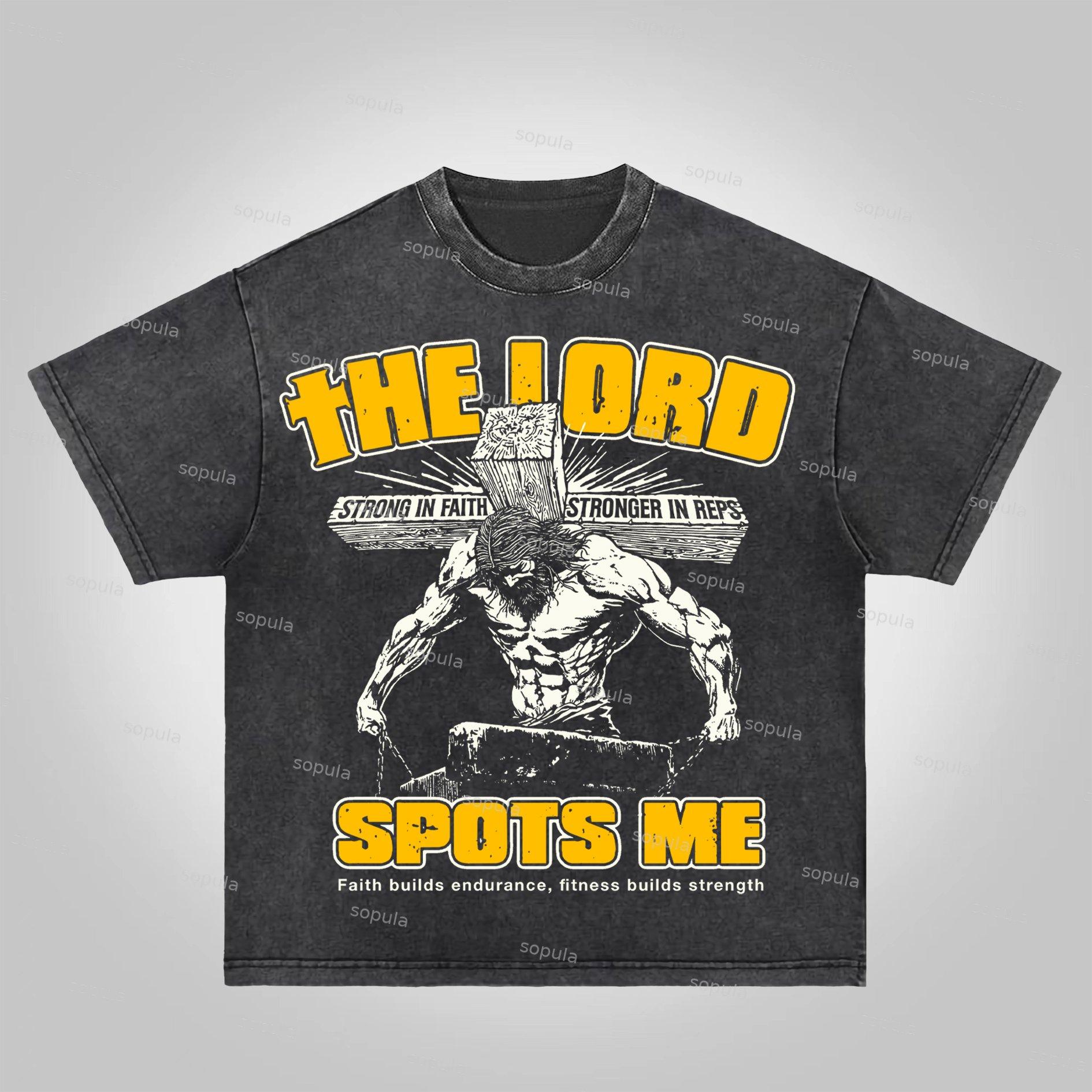Sopula The Lord Spots Me God Gym Graphic Acid Washed T-Shirt Product Image