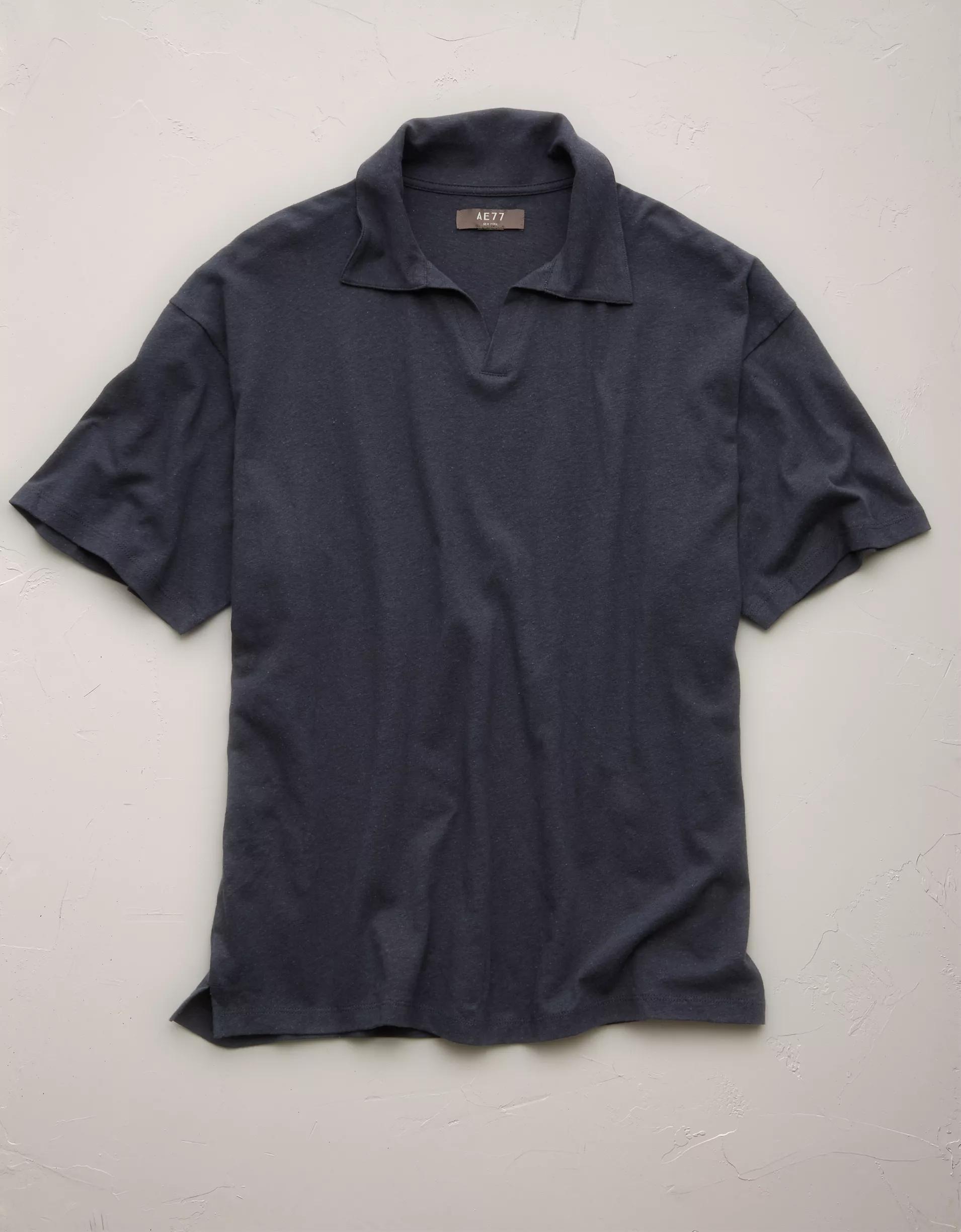 AE77 Premium Linen-Blend Polo Shirt Product Image