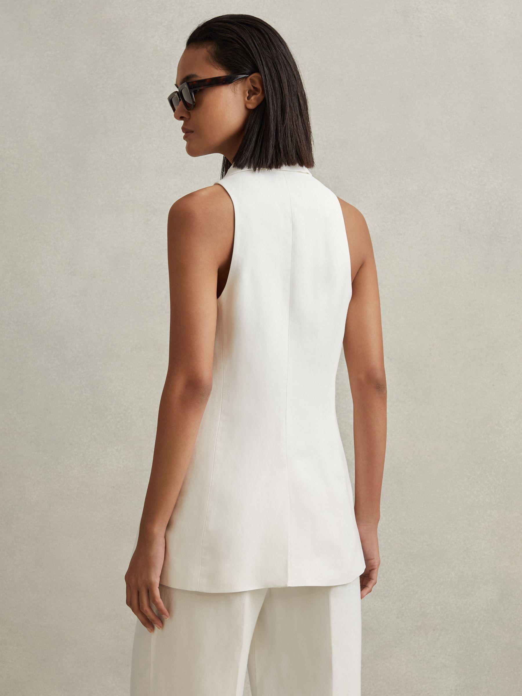 Viscose Linen Double Breasted Suit Waistcoat in White Product Image