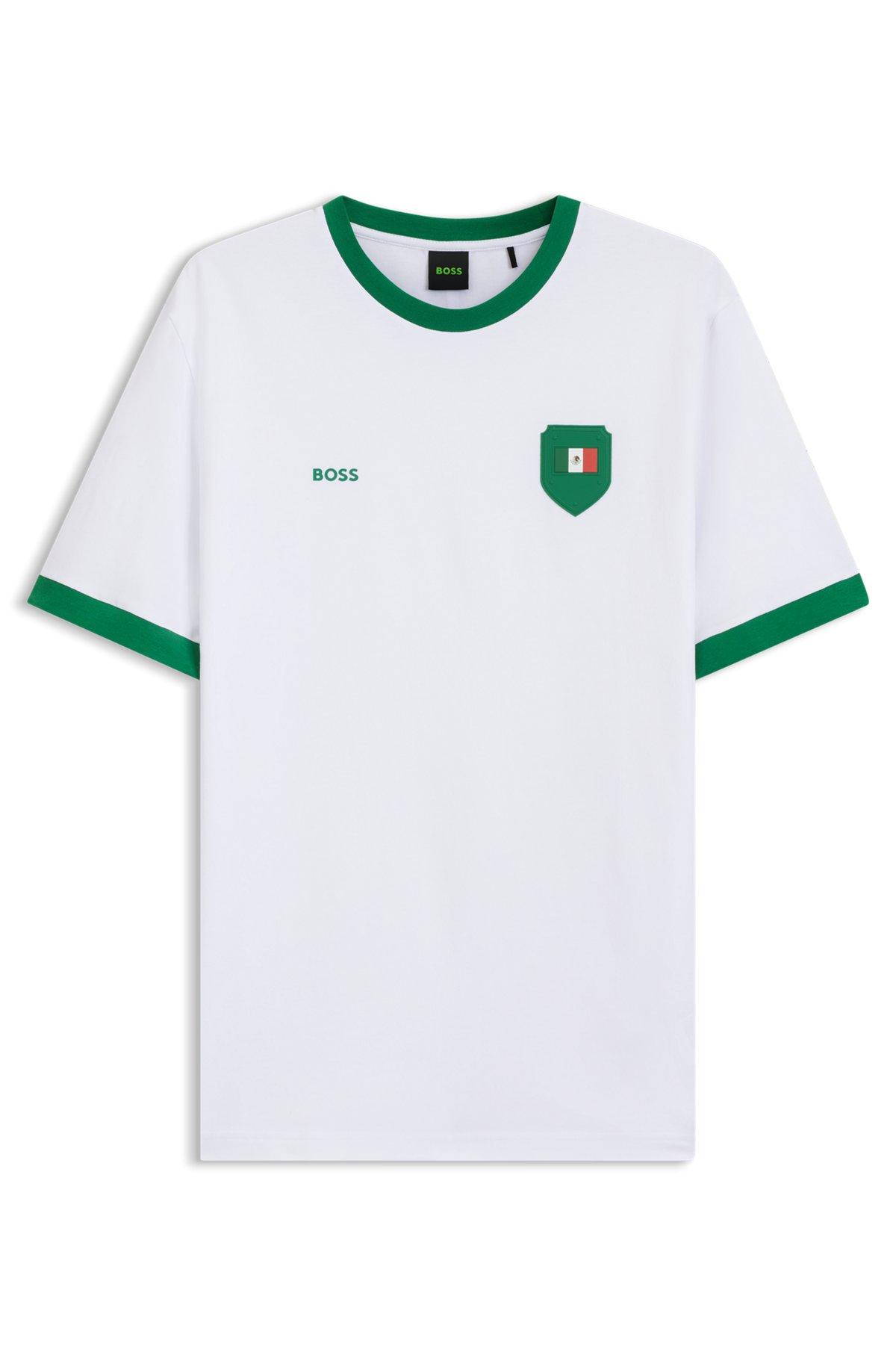 Stretch-cotton T-shirt with country flag and logo Product Image