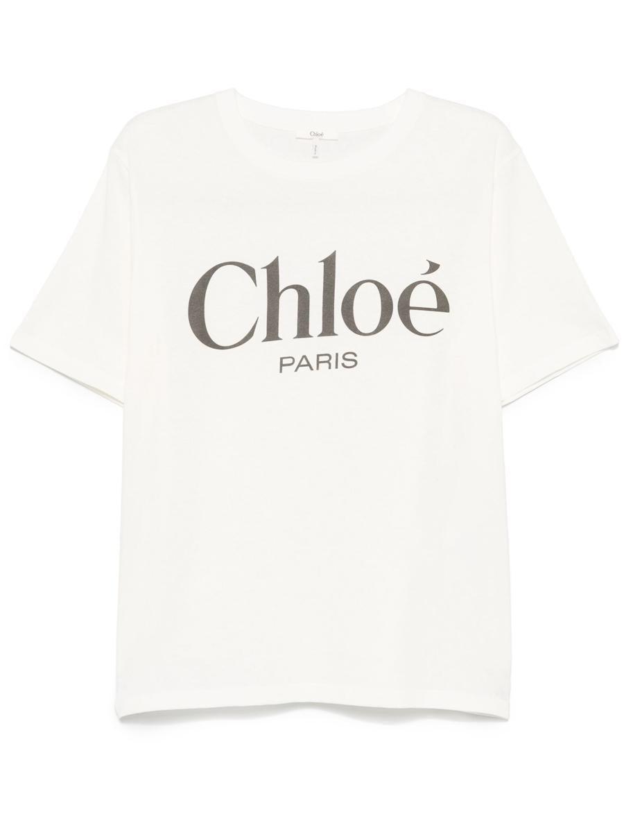 CHLOÉ White Crewneck T-shirt With Logo Print On The Front In Cotton Woman Product Image