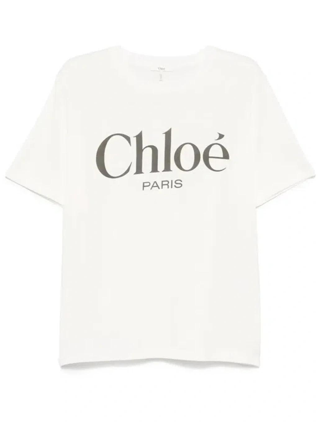 CHLOÉ White Crewneck T-shirt With Logo Print On The Front In Cotton Woman Product Image