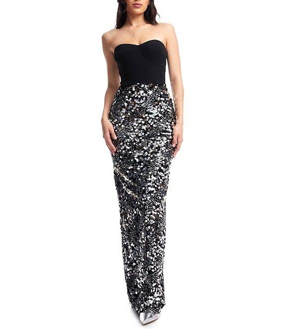 Dress the Population Vada Sequin Strapless Sweetheart Neck Sleeveless Bustier Sheath Gown Product Image