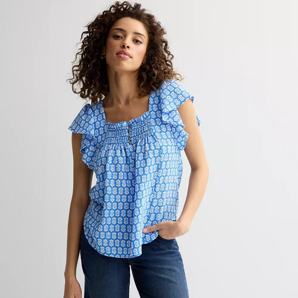 Women's Draper James Flutter Sleeve Smocked Top, Size: XXL, Blue White Product Image