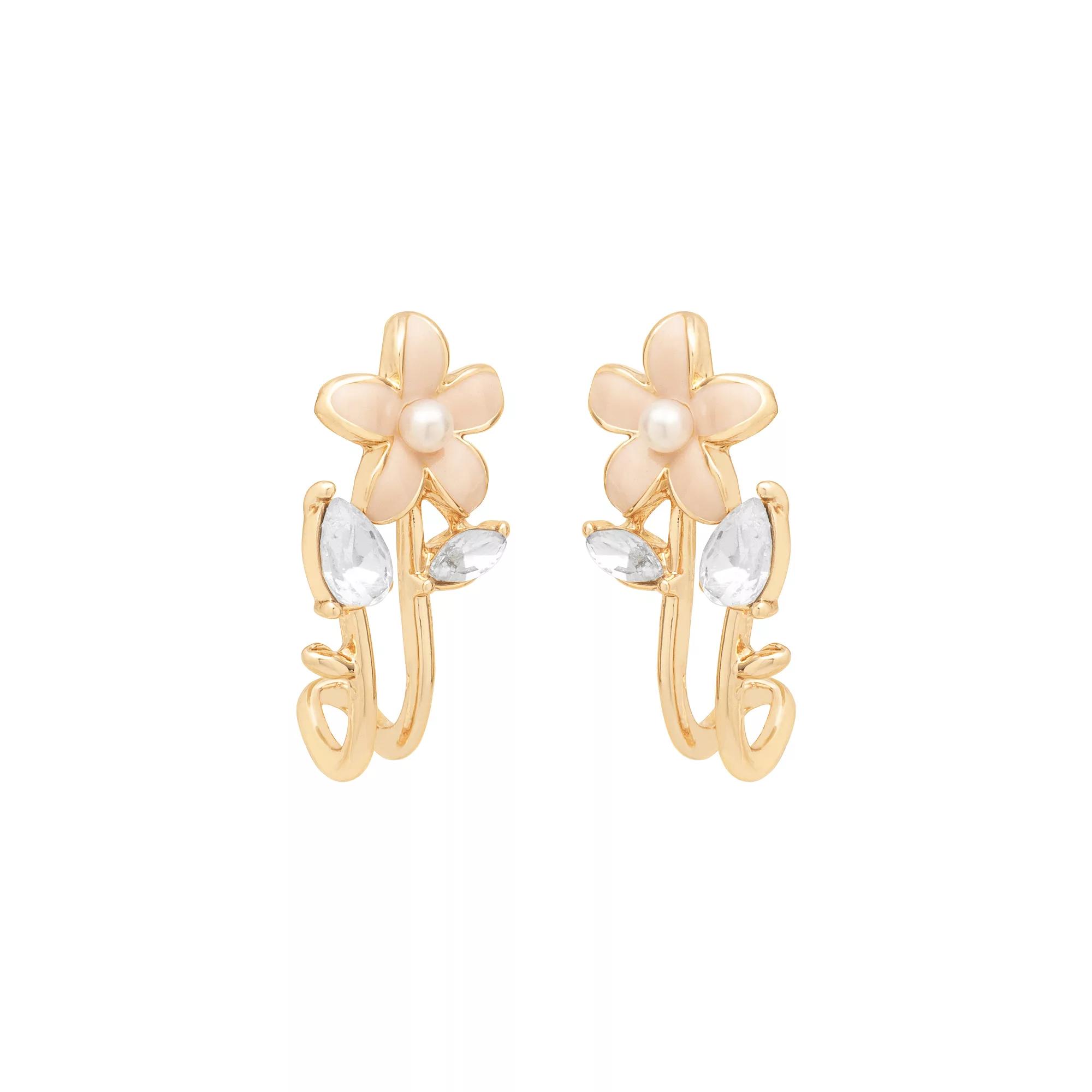 LC Lauren Conrad Enamel Floral Hook Earrings, Women's, Pink Product Image