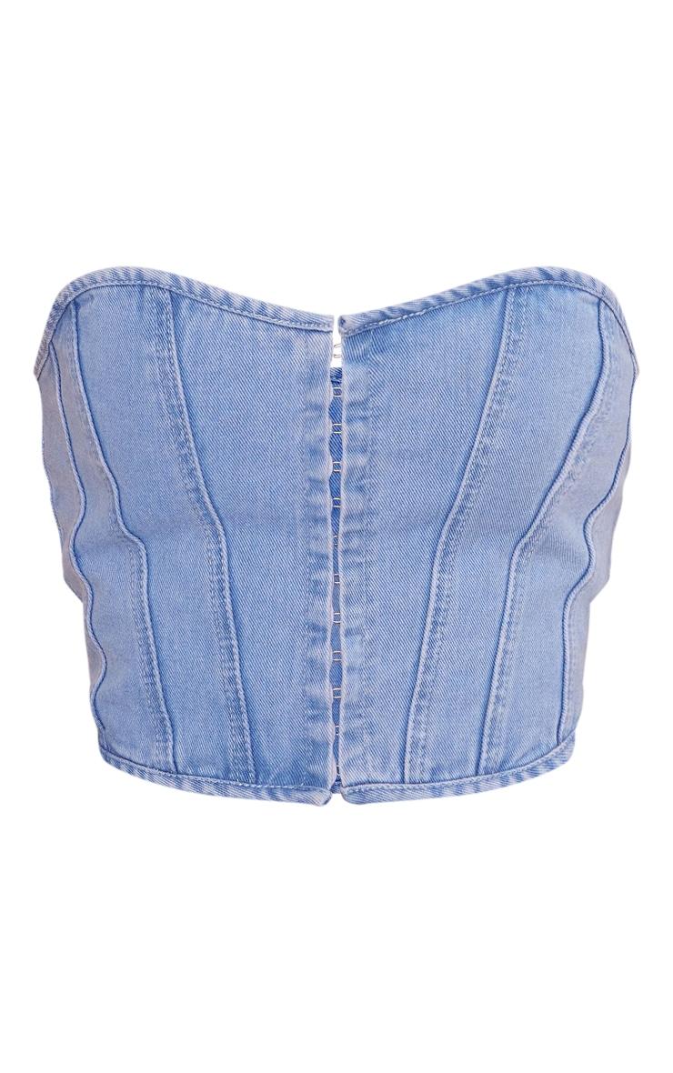 Light Blue Wash Denim Hook And Eye Structured Corset Product Image