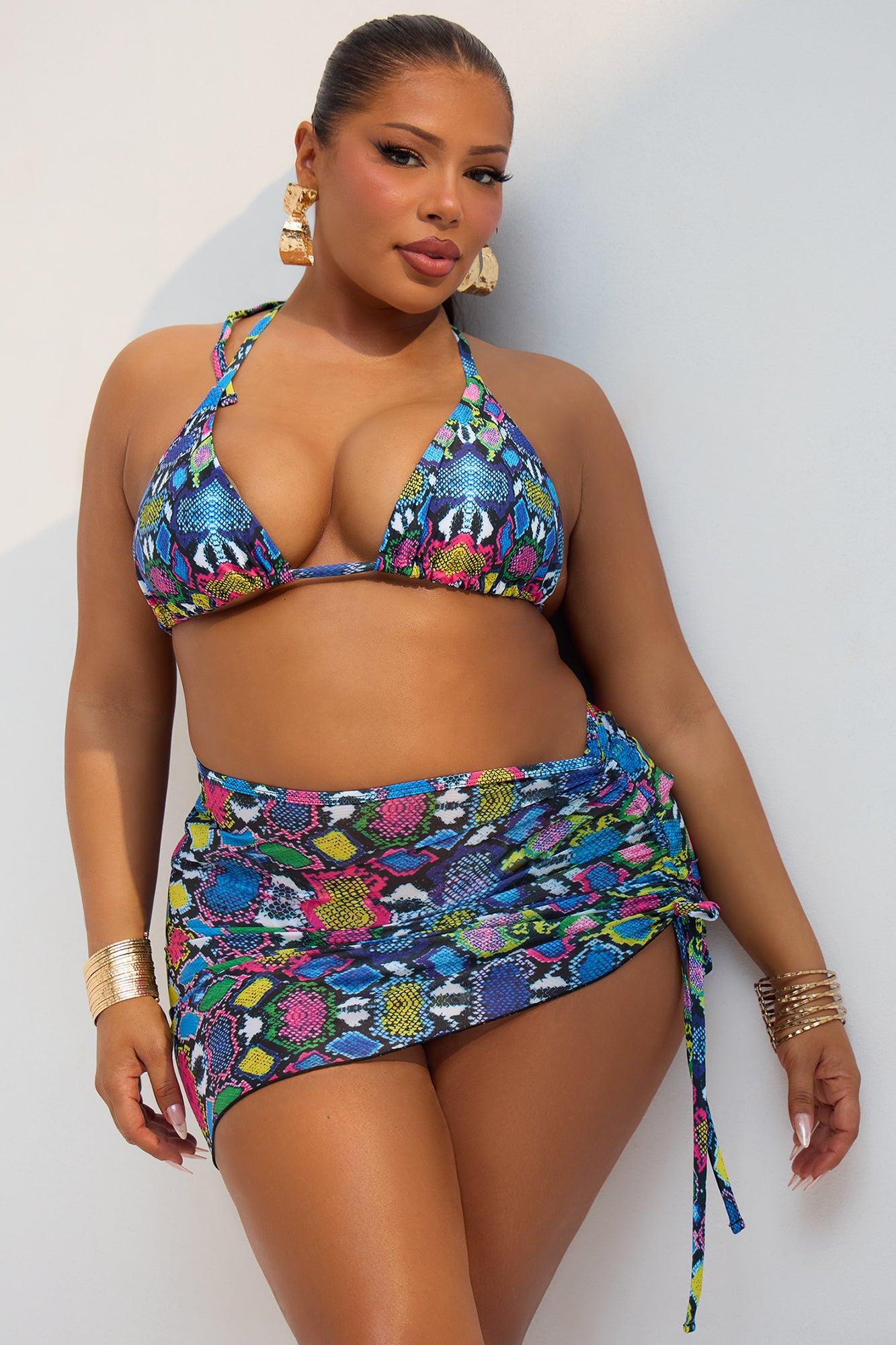 Lucinda Snake 3 Piece Bikini Skirt Set - Multi Color Product Image