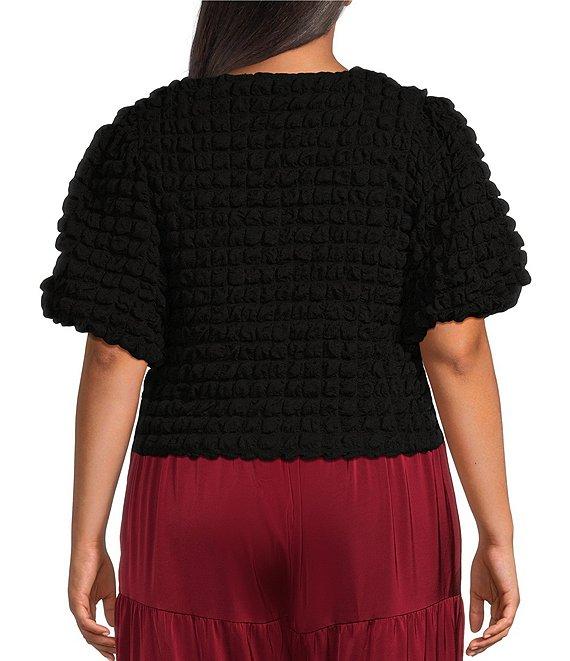 Sugarlips Plus Short Sleeve Textured-Knit Cropped Bubble Top Product Image