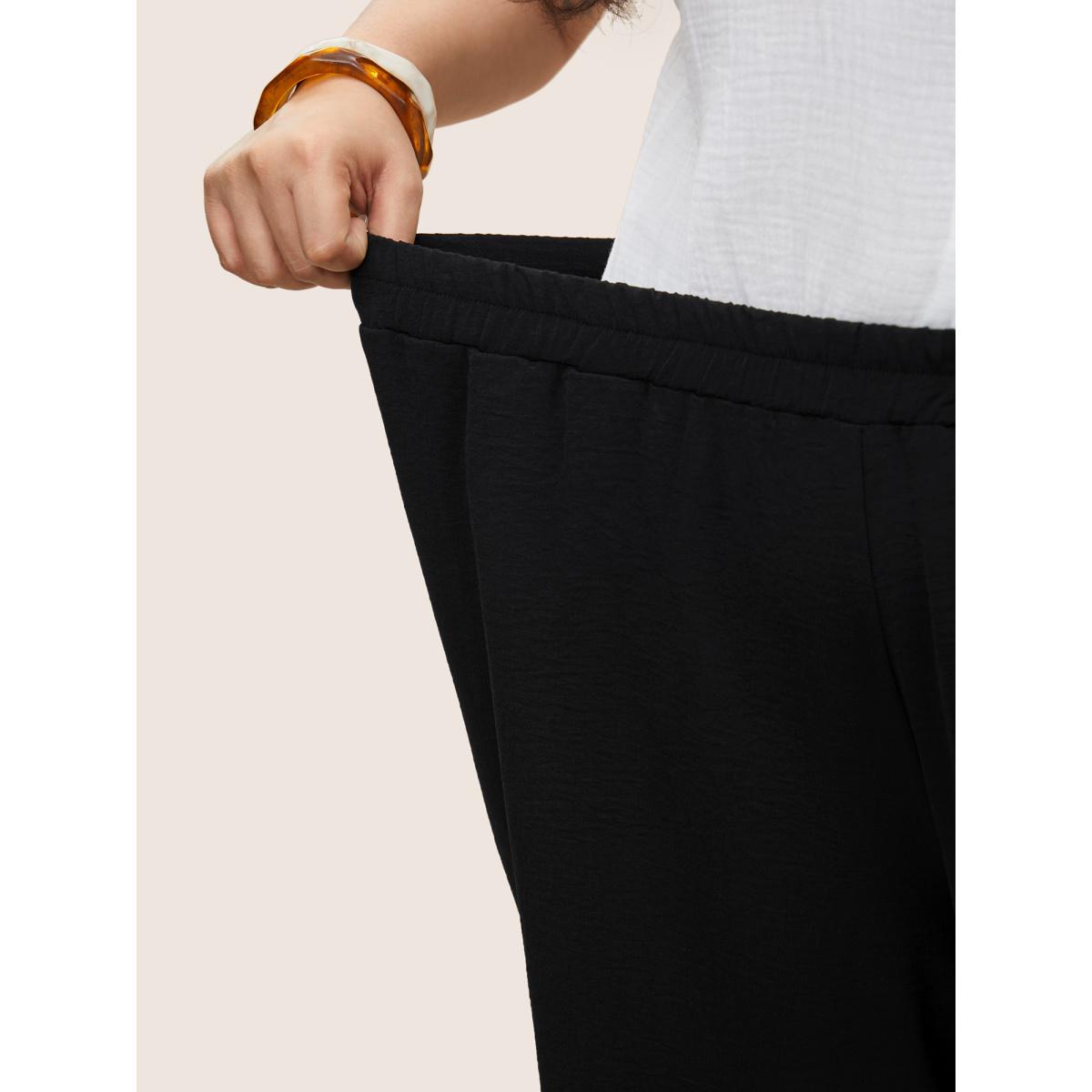 Plus Size Laser Cut Elastic Waist Wide Leg Pants Women Black Timeless Wide Leg High Rise Elegant Pants BloomChic 28/5X Product Image