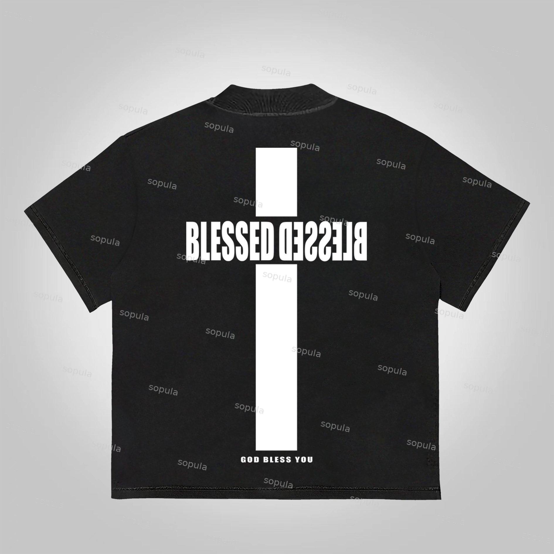 Sopula Vintage Blessed Cross God Bless You Graphic Print Cotton T-Shirt Product Image