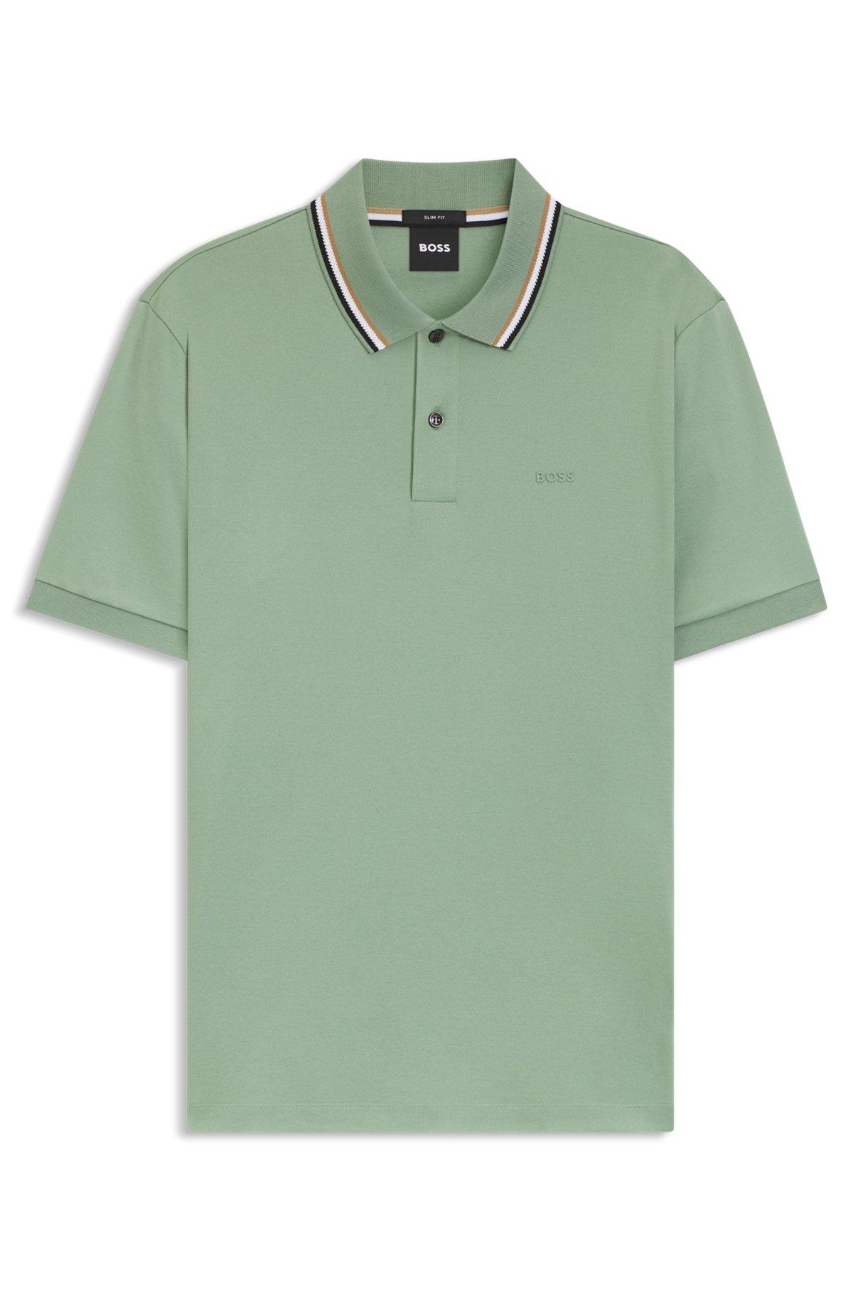 Slim-fit cotton polo shirt with striped collar Product Image