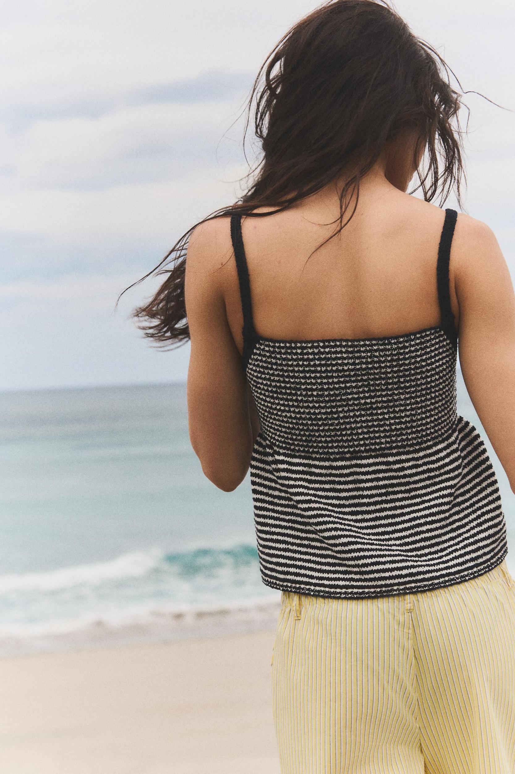 STRIPED KNIT PEPLUM TOP Product Image