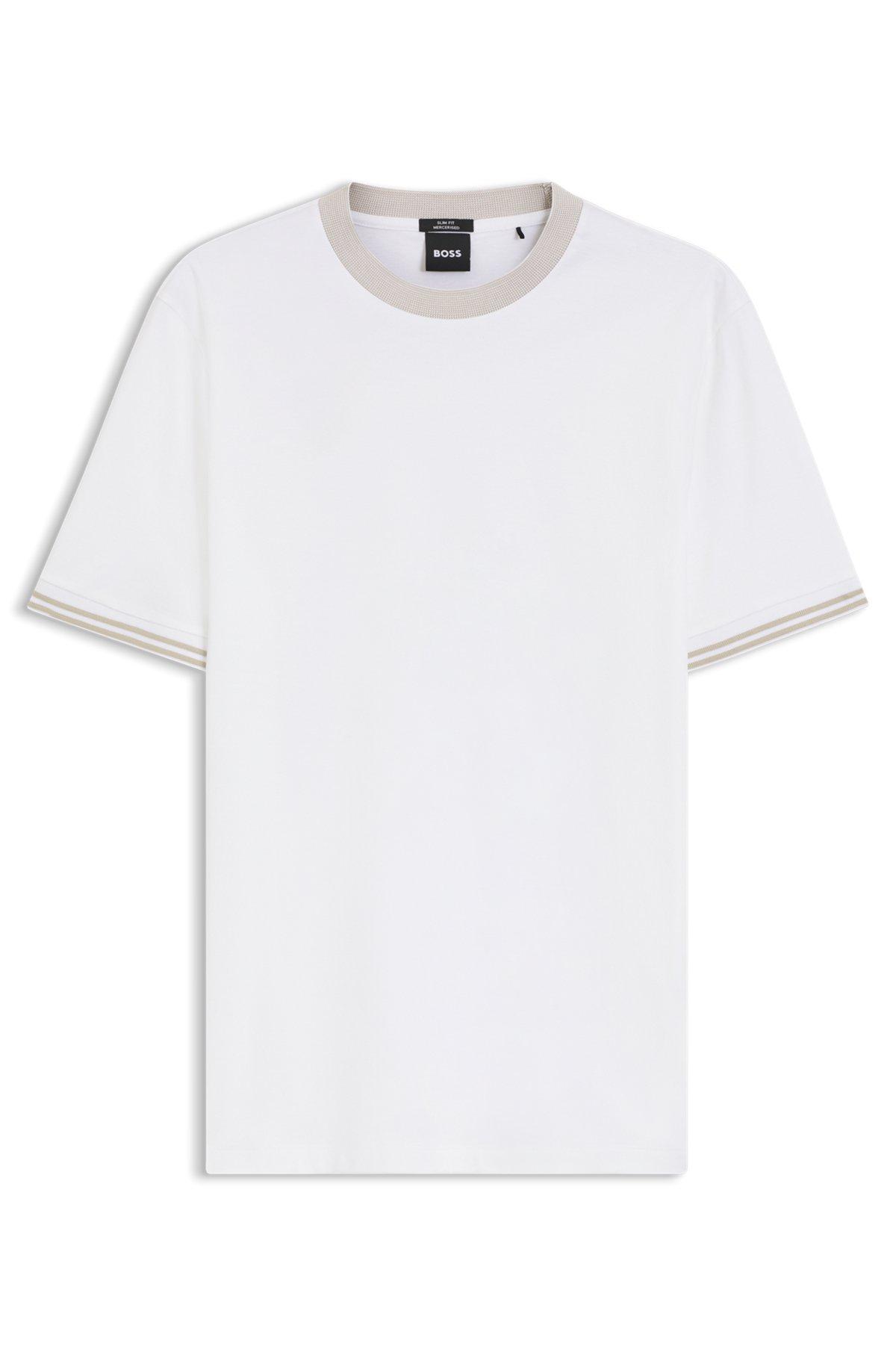 Contrast-tipping slim-fit T-shirt in mercerised cotton Product Image