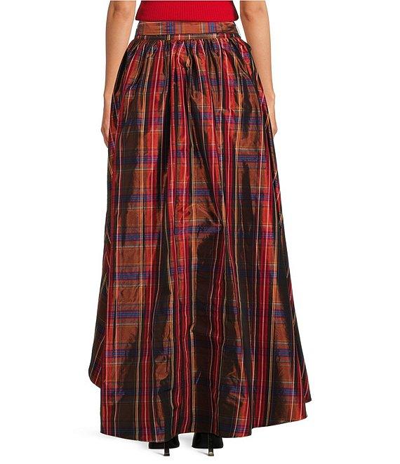 Trina Turk Kalina Playful Plaid Taffeta Tie Waist High Low Skirt Product Image