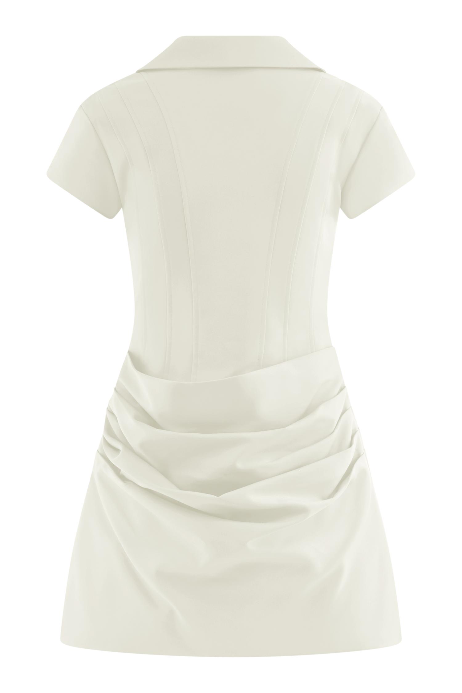 Tarryn Collared Cotton Mini Dress - White Product Image
