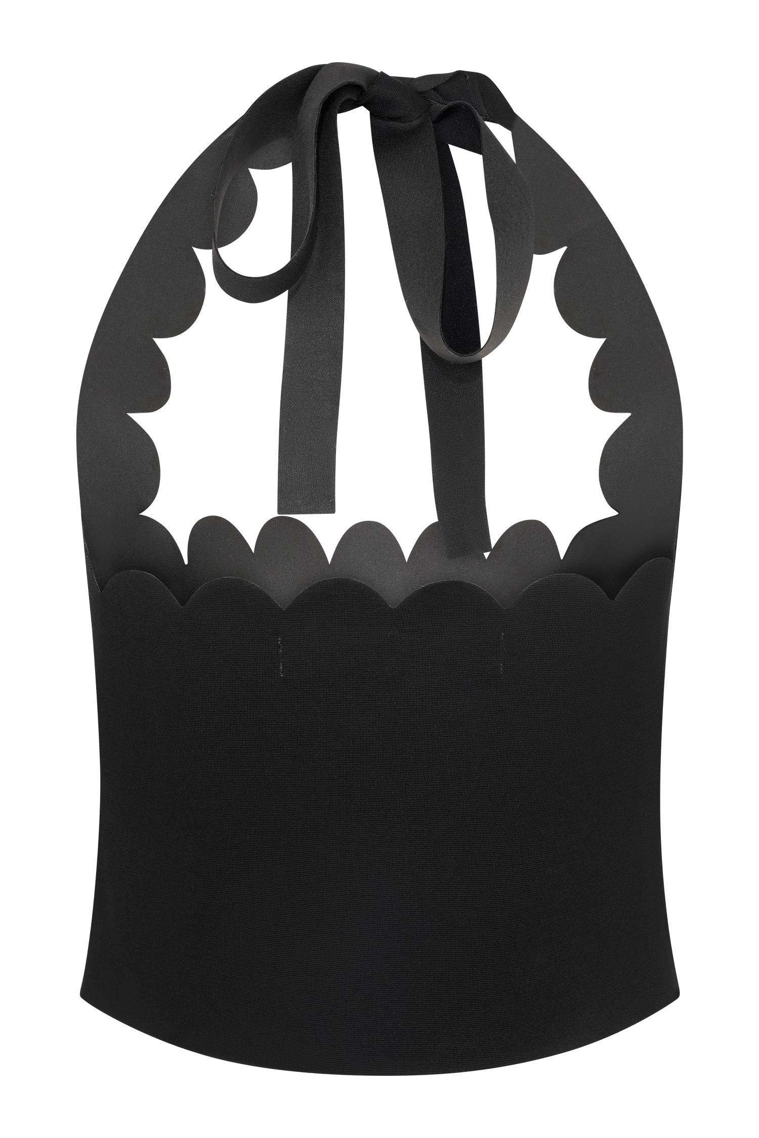 Selena Scalloped Jersey Halter Top - Black Product Image