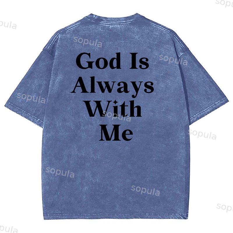 Sopula Vintage God Is Always With Me Graphic Print Acid Washed T-Shirt Product Image