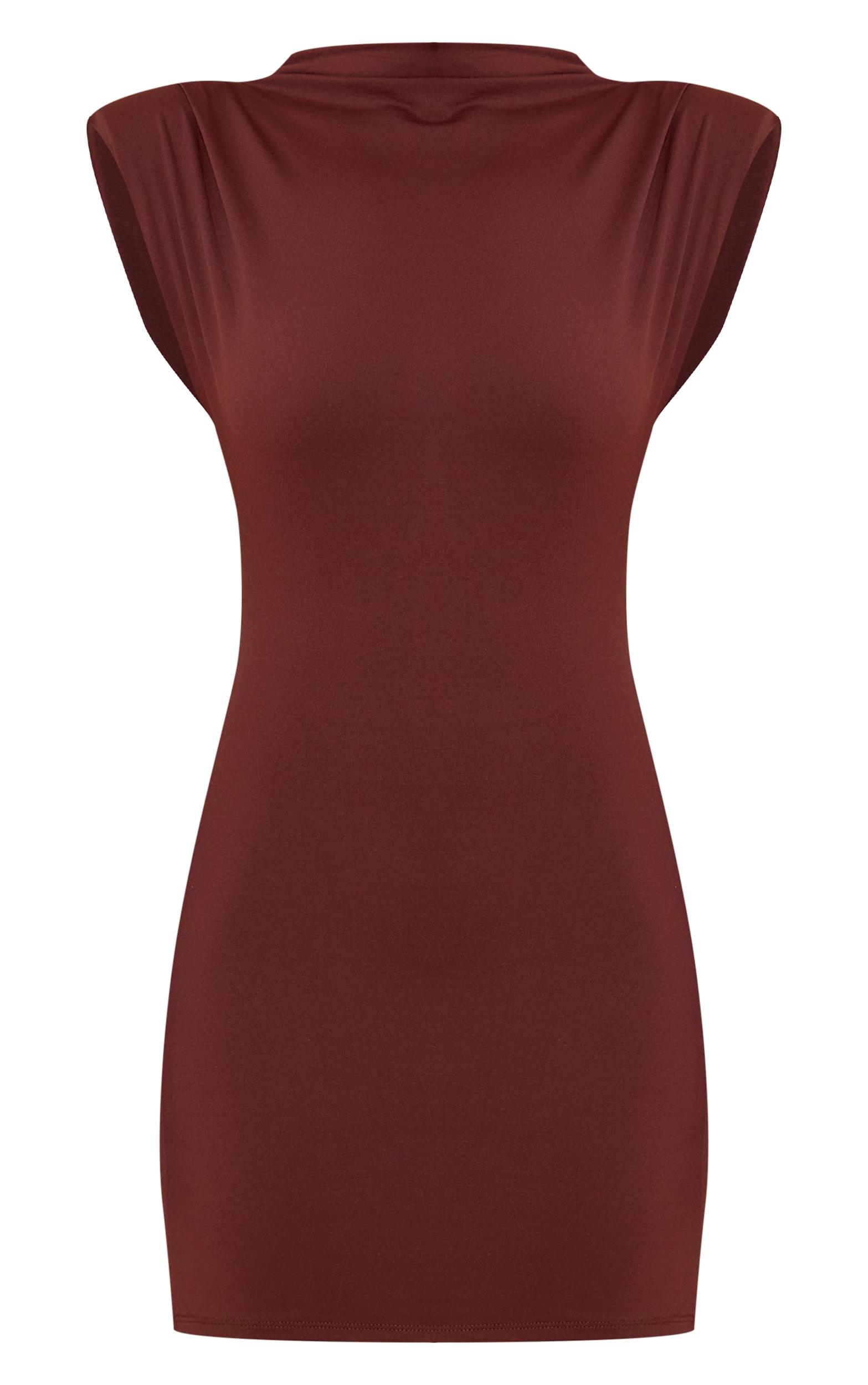 Chocolate Shoulder Pad Boat Neck Bodycon Dress Product Image