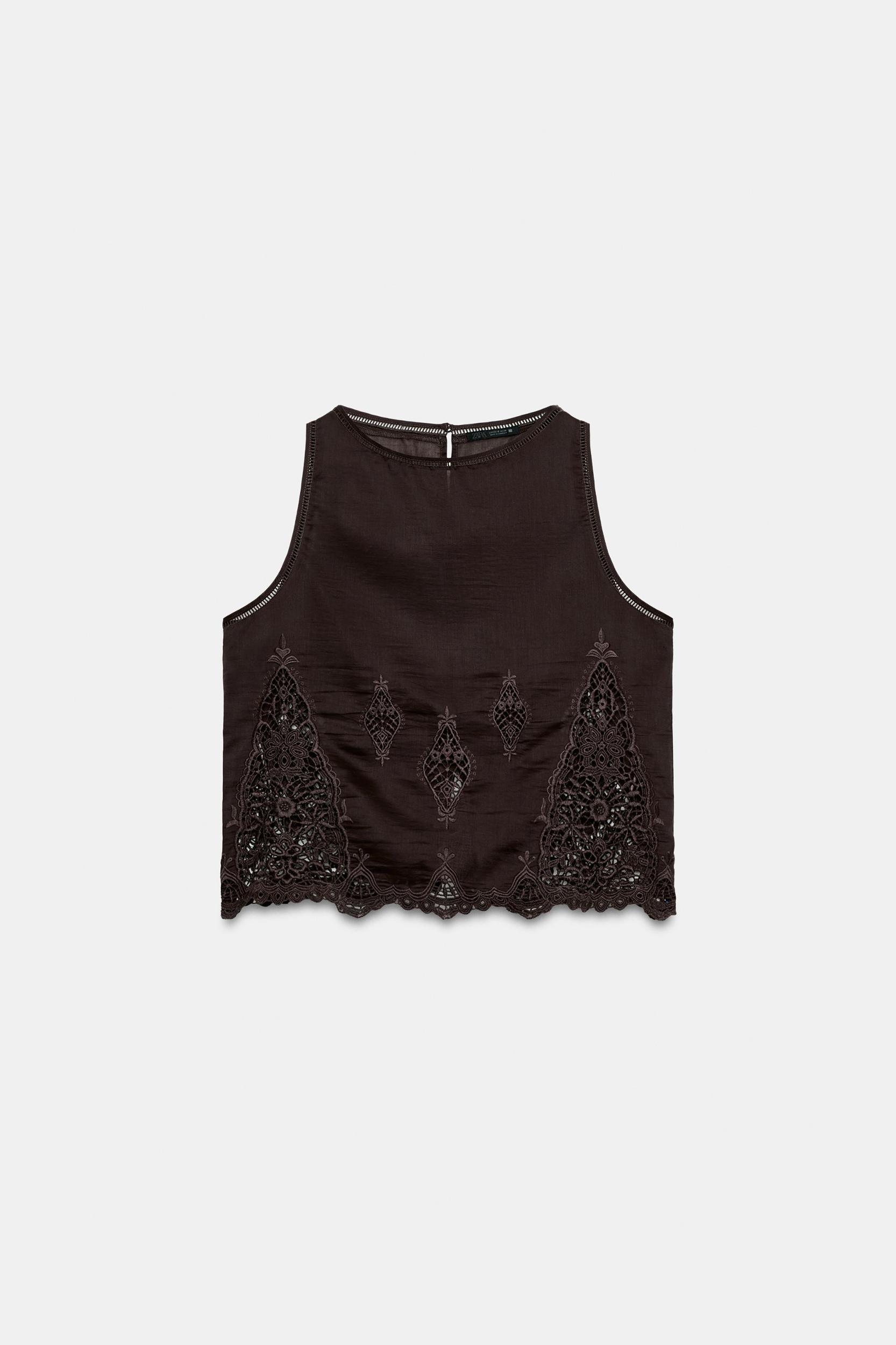 EMBROIDERED LACE INSERT TOP Product Image