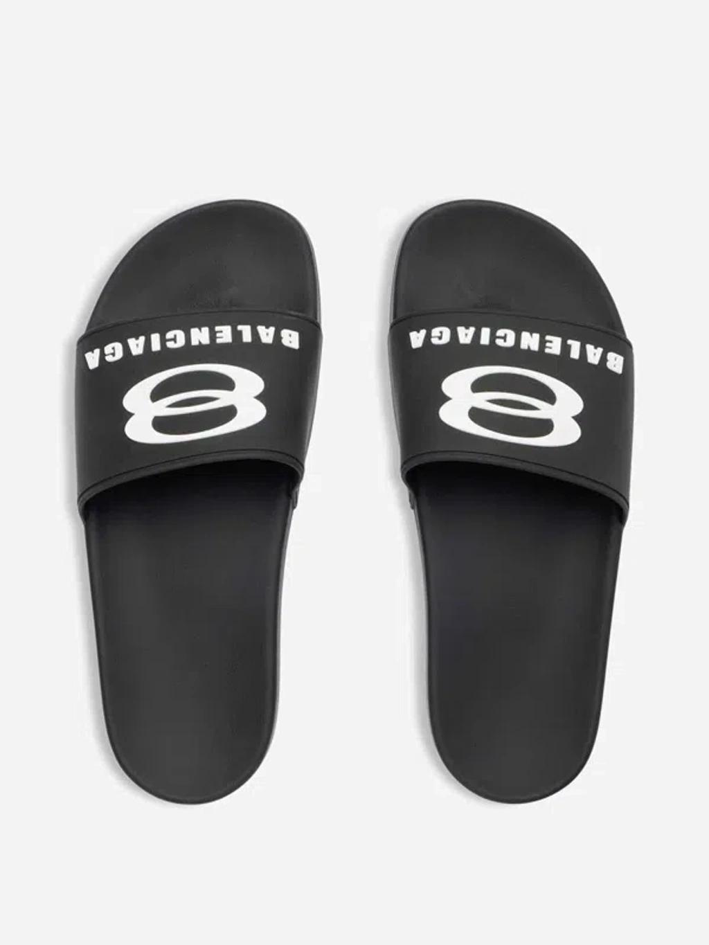 BALENCIAGA Black Sandals With Maxi Contrasting Logo In Tech Fabric Man In Multicolor Product Image