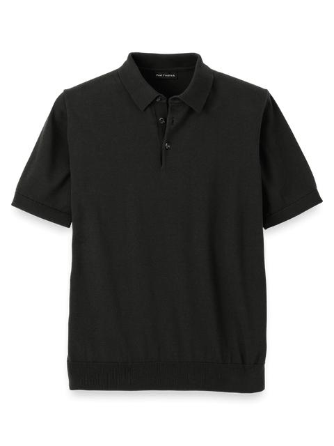 Supima Cotton Three Button Polo - Navy Product Image
