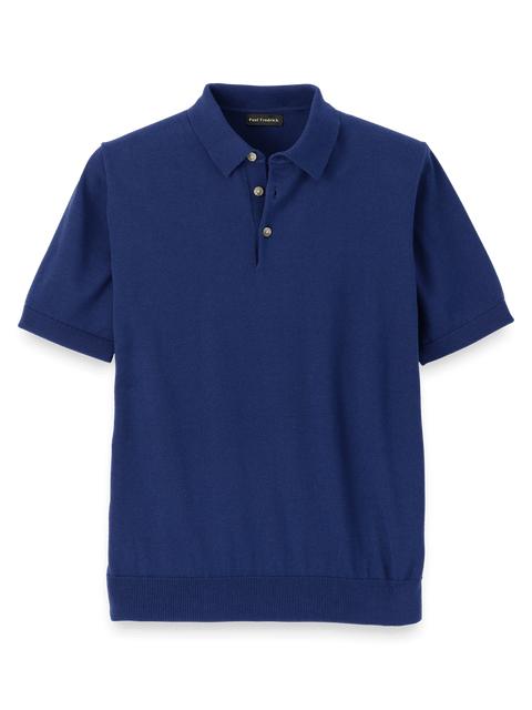 Supima Cotton Three Button Polo - Navy Product Image