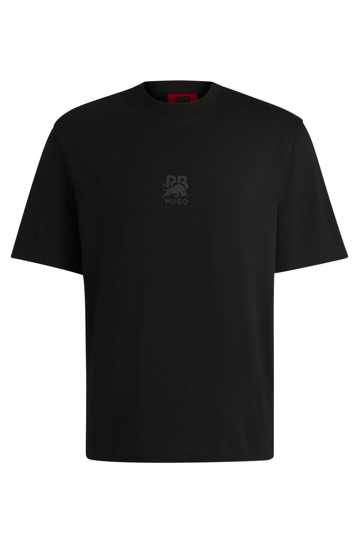 HUGO - HUGO x RB cotton-jersey T-shirt with carbon stealth logo - Black Product Image