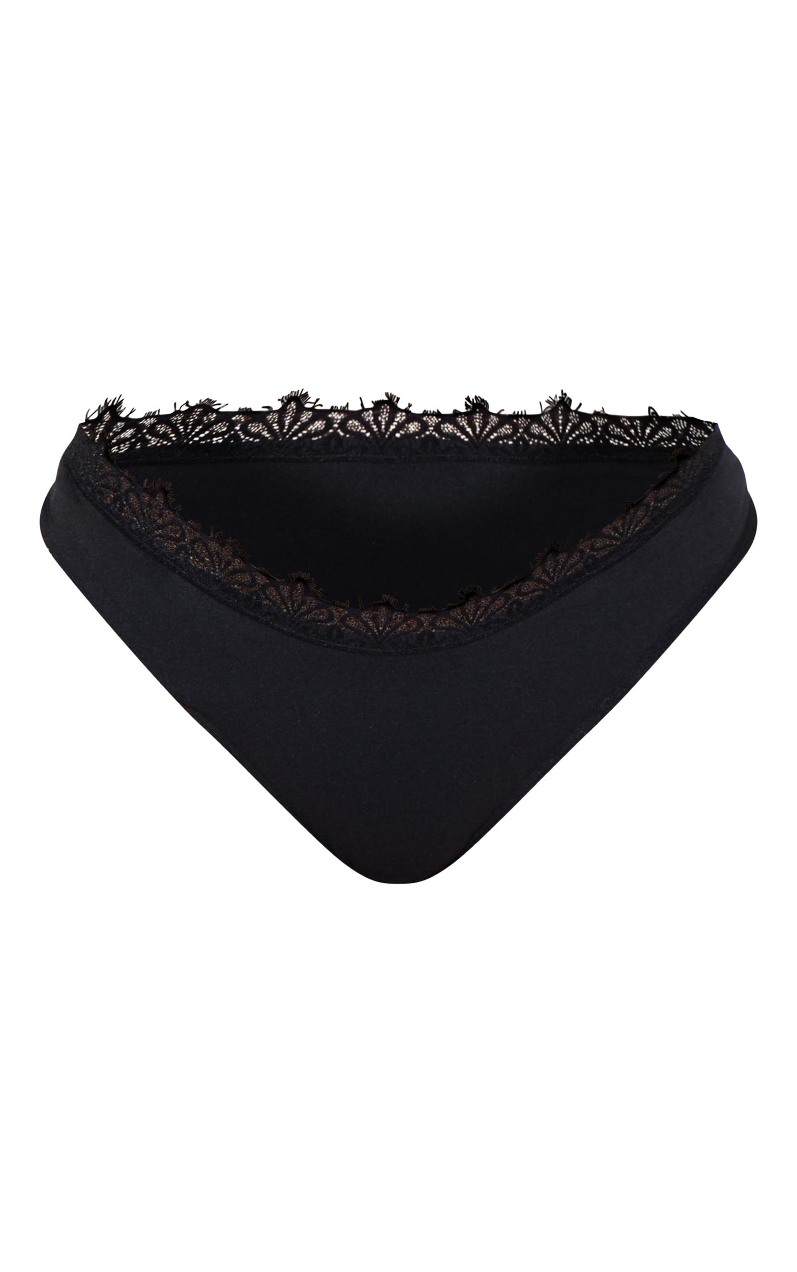 Black Lace Trim Detail Thong Product Image