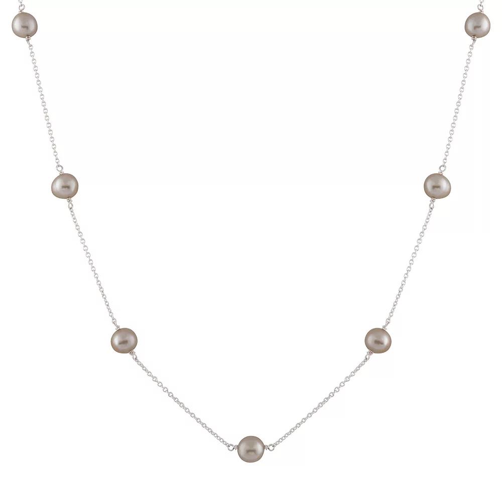 Sterling Silver Freshwater Cultured Pearl Station Necklace, Women's, Size: 18", Gray Product Image