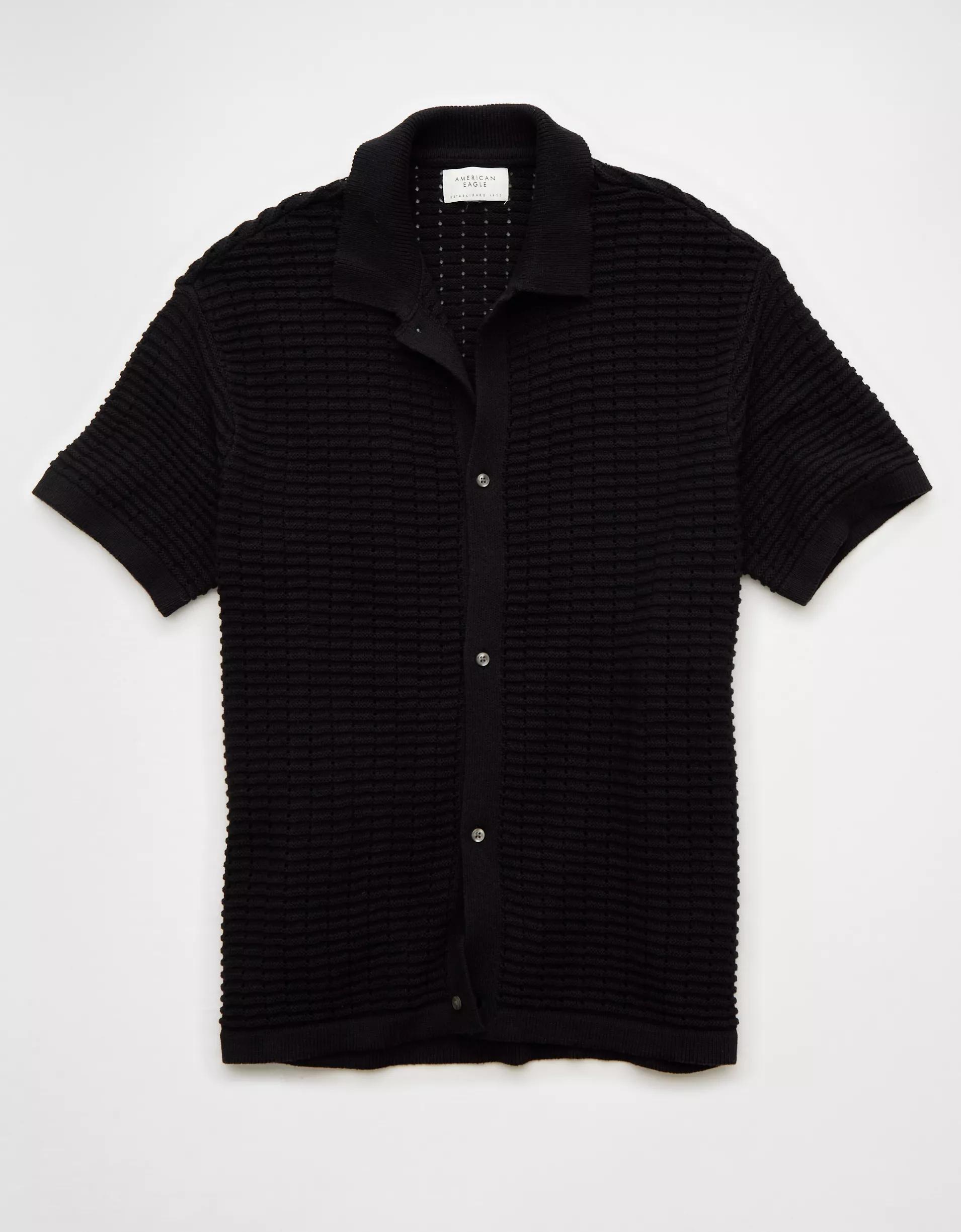 AE Weekend Textured Button-Up Sweater Polo Shirt Product Image