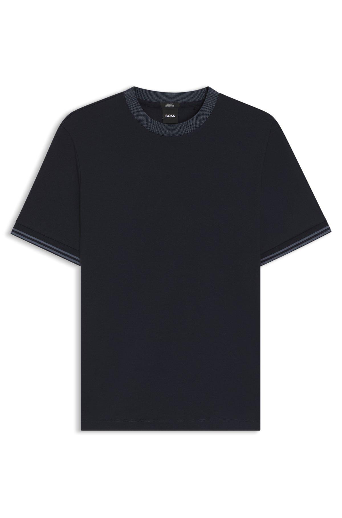 Contrast-tipping slim-fit T-shirt in mercerised cotton Product Image