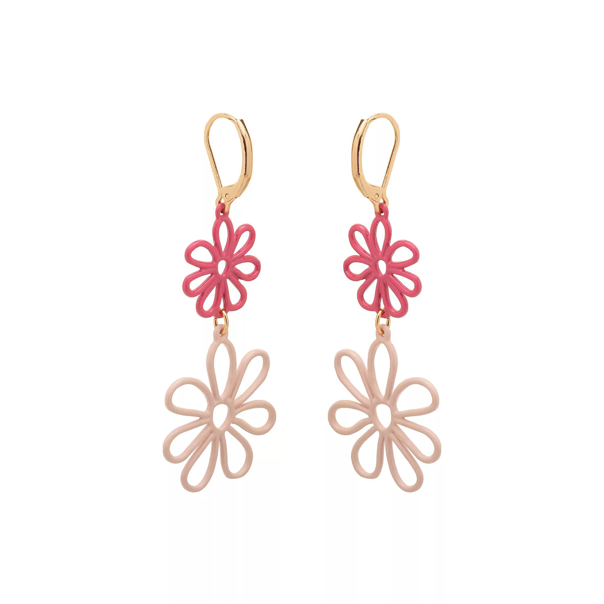 LC Lauren Conrad Two Tone Wire Flowers Double Drop Earrings, Women's, Pink Product Image