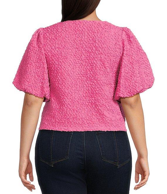 Sugarlips Plus Stretchy Textured Puffed Sleeve Cropped Top Product Image