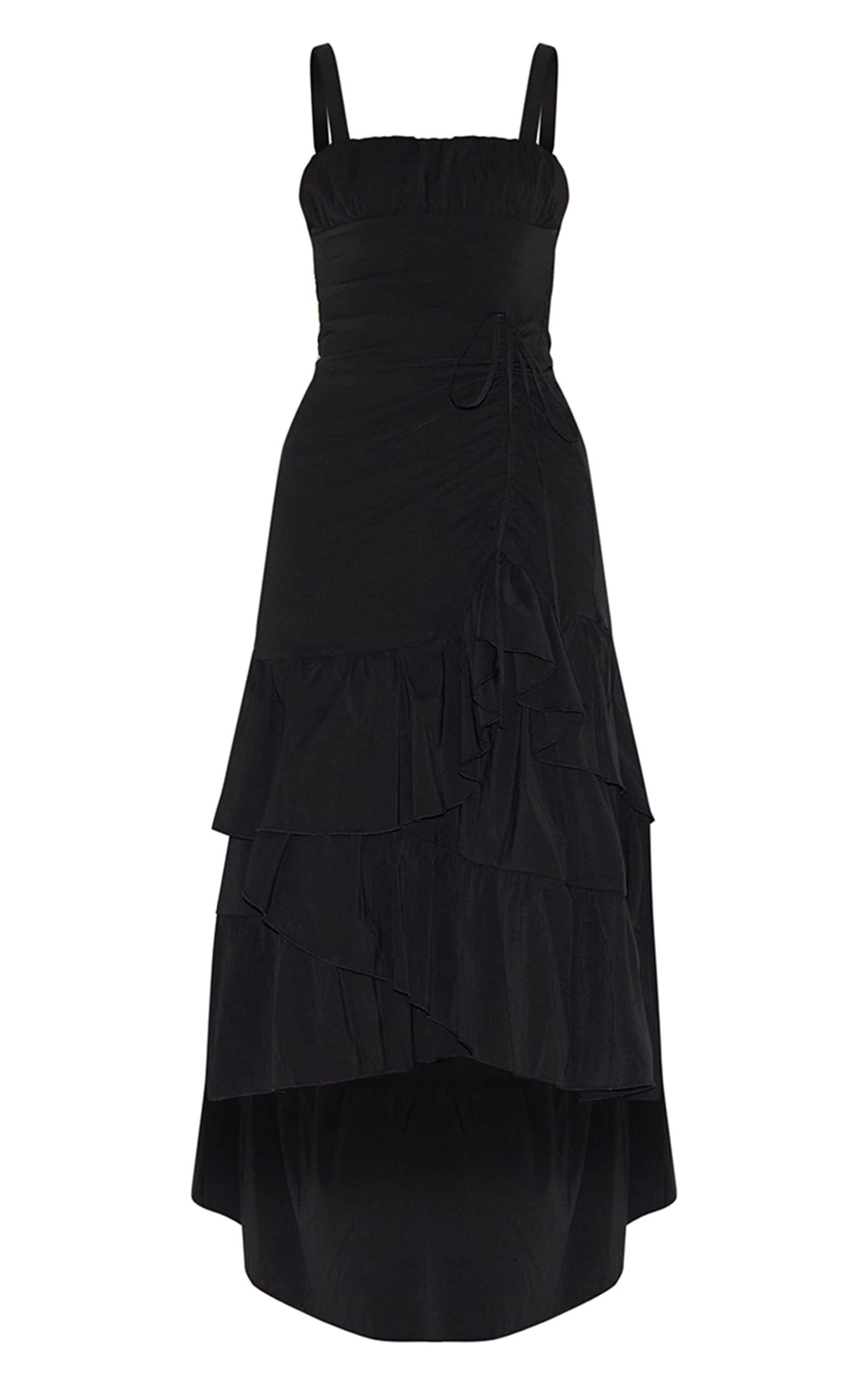 Black Strappy Ruched Detail Maxi Dress Product Image