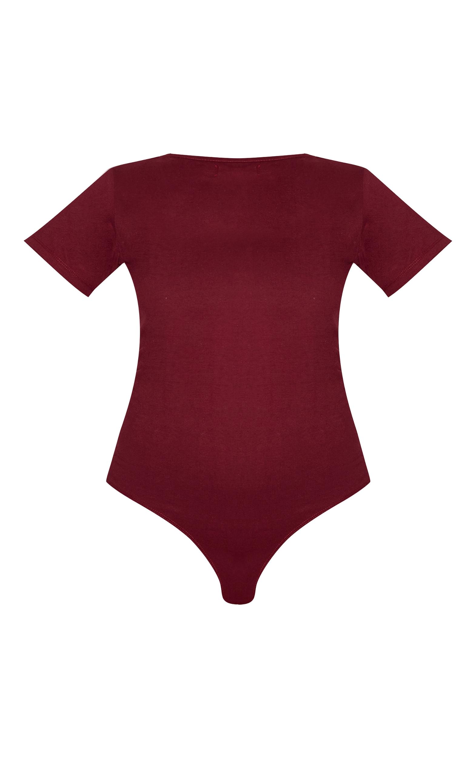 Plus Burgundy Premium Cotton Cap Sleeve Fitted Bodysuit Product Image