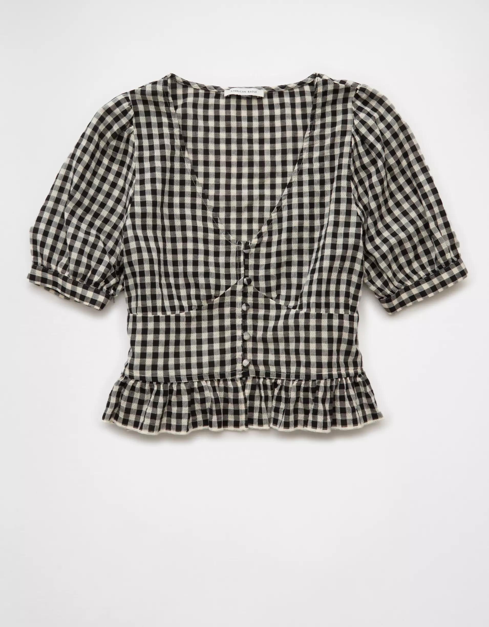 AE V-Neck Puff Sleeve Corset Shirt Product Image