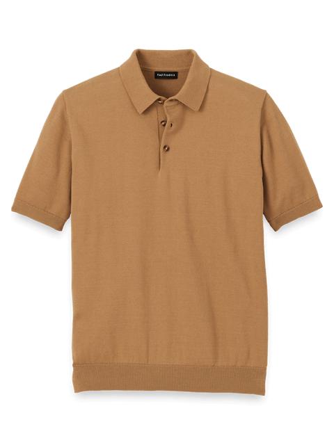 Supima Cotton Three Button Polo - Light Brown Product Image