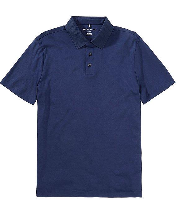Perry Ellis Performance Stretch Solid Interlock Short Sleeve Polo Shirt Product Image