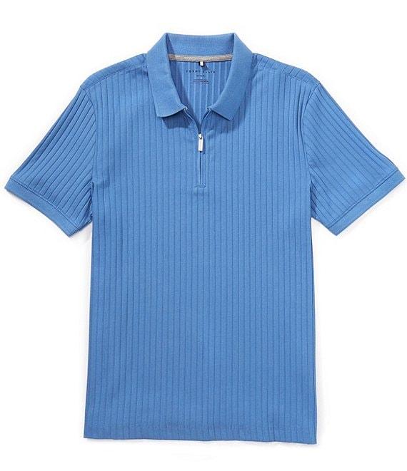 Perry Ellis Ribbed Quarter-Zip Short Sleeve Polo Shirt Product Image