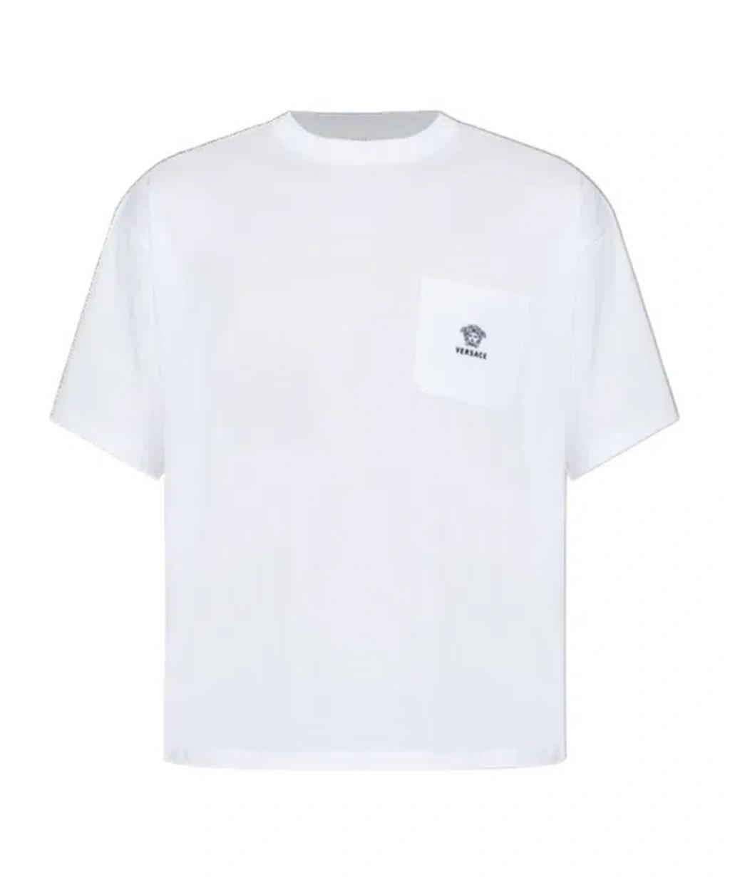 VERSACE Embroidered Cotton-jersey T-shirt In White Product Image