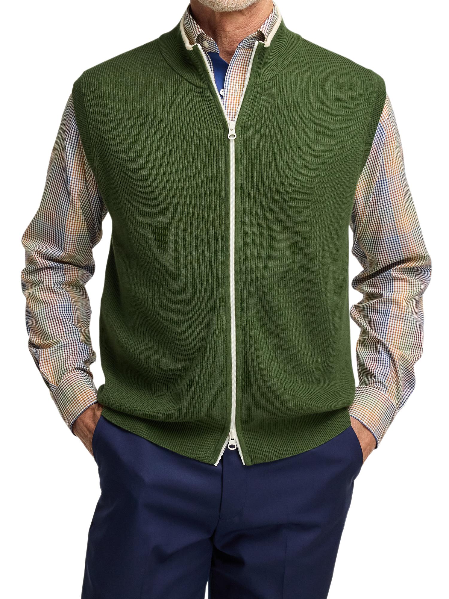 Cotton Full Zip Mock Neck Vest - Green Product Image