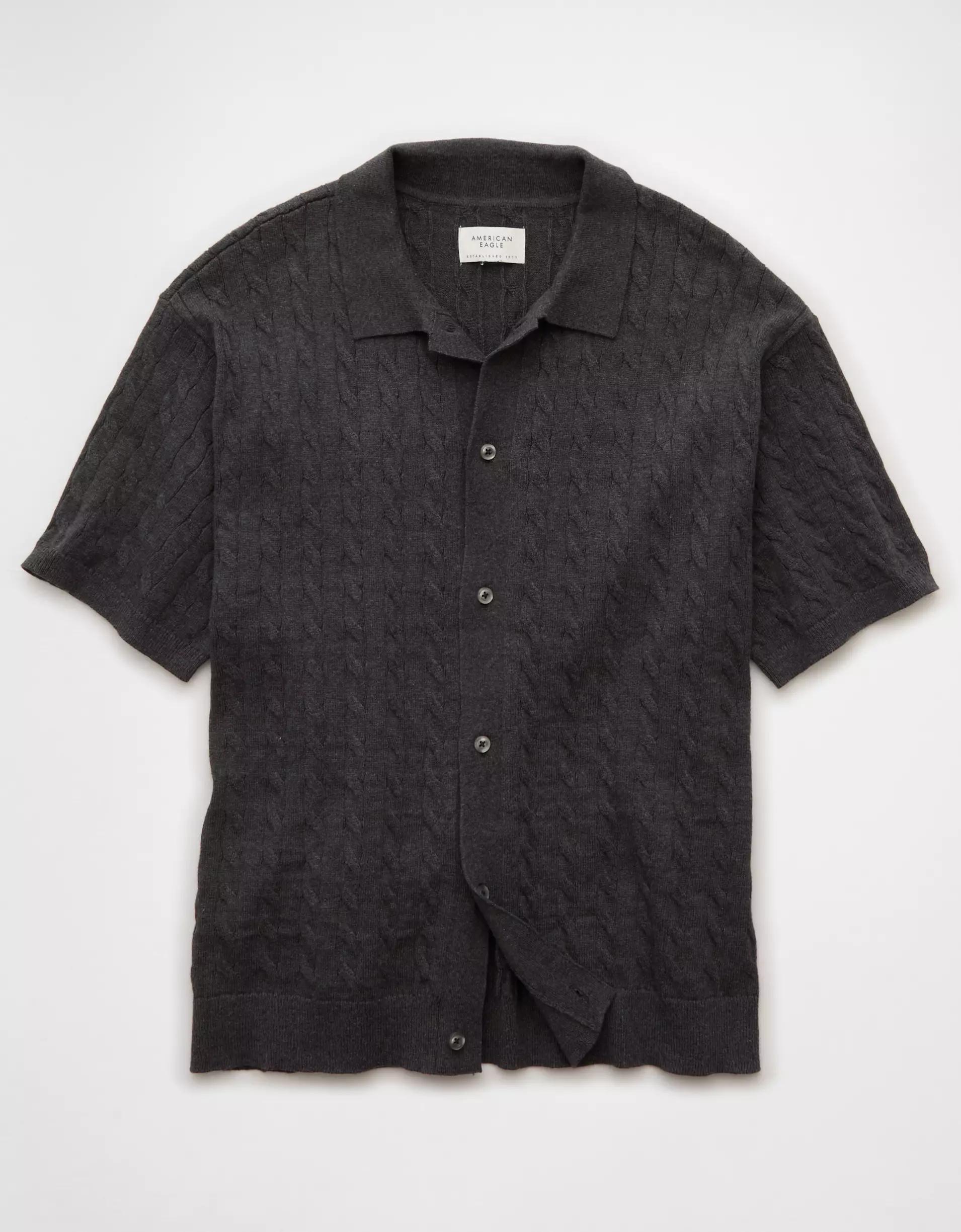 AE Weekend Cable Knit Button-Up Sweater Polo Shirt Product Image