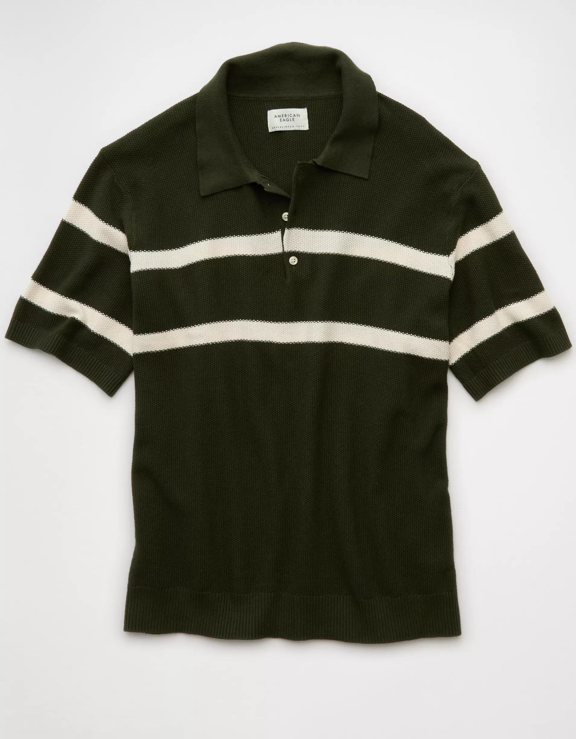 AE Weekend Pointelle Striped Sweater Polo Shirt Product Image