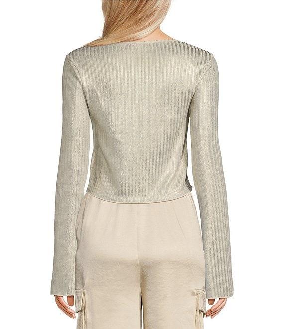 Double Zero Long Sleeve Metallic Foil Top Product Image