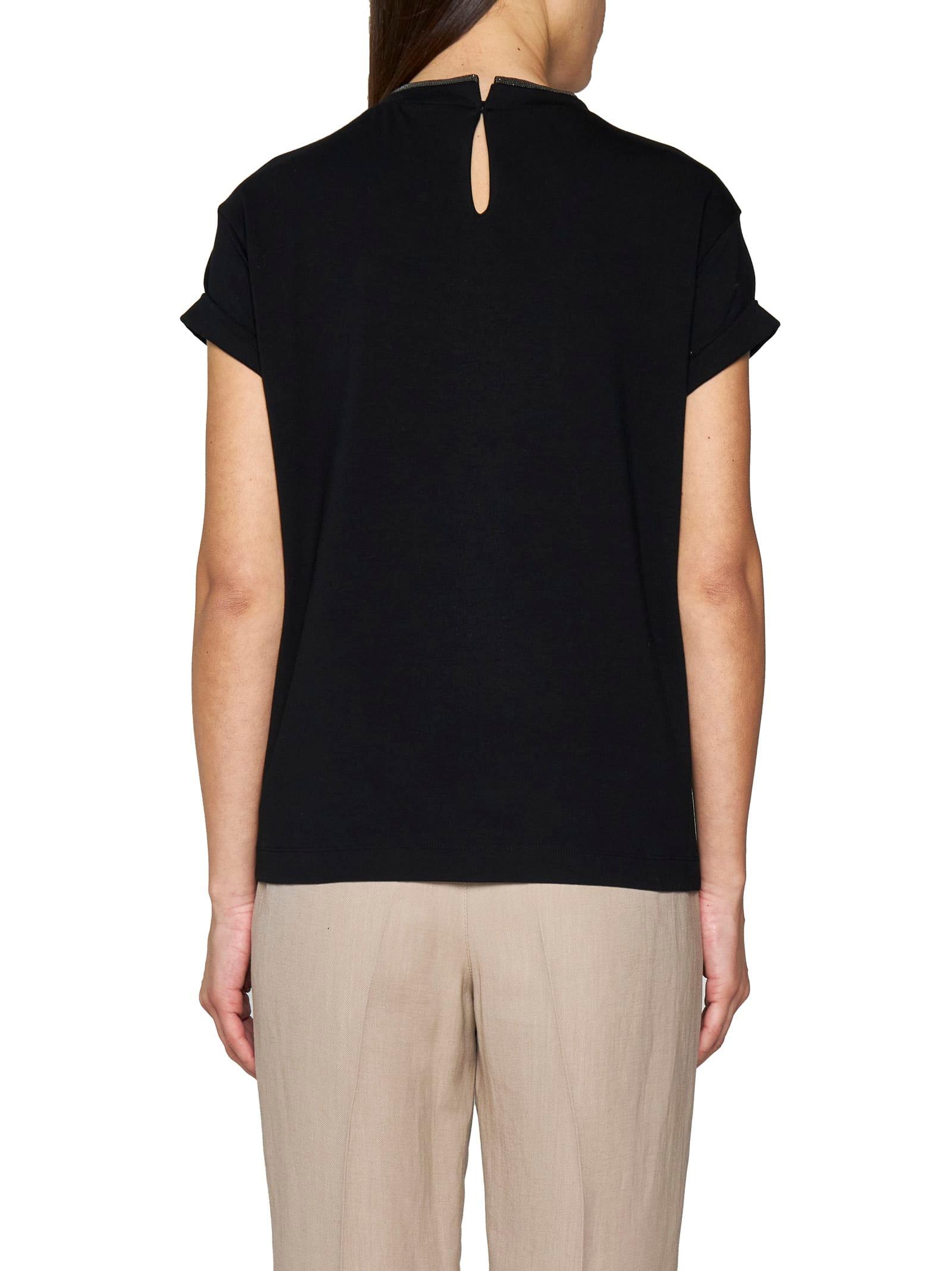 BRUNELLO CUCINELLI Women Stretch Cotton Jersey T-shirt With Precious Faux-layering In Black Product Image