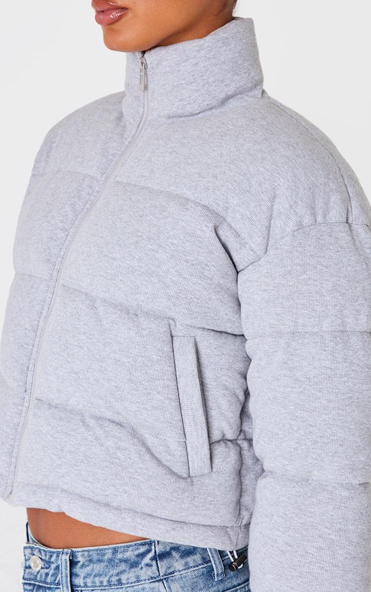  Grey Knit Jersey Cropped Padded Jacket Product Image